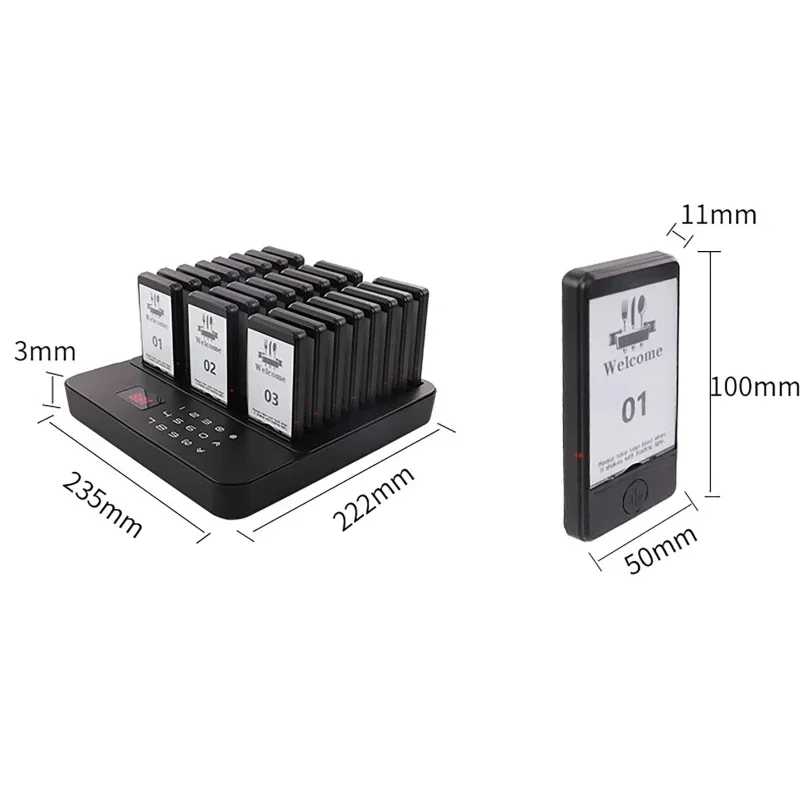 Imagem -05 - Sistema de Chamada de Pagers Sistema de Pager de Chamada Vibração Led Sistema de Chamada de Espera de Convidados Transmissor Mais 24 Pagers