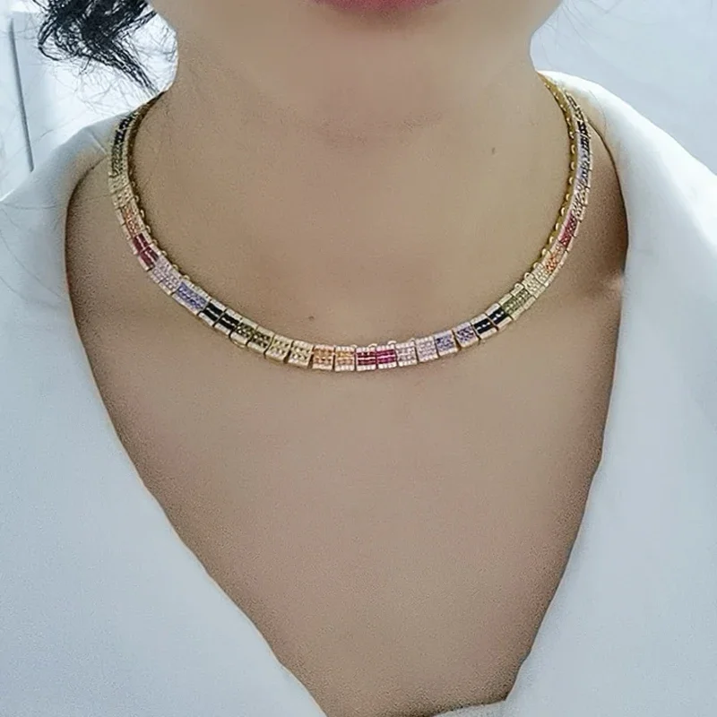 New Classical Bling Cz Tennis Chain Colorful Zircon Iced Out Choker Necklace Men Women Hip Hop Jewelry Wholesale