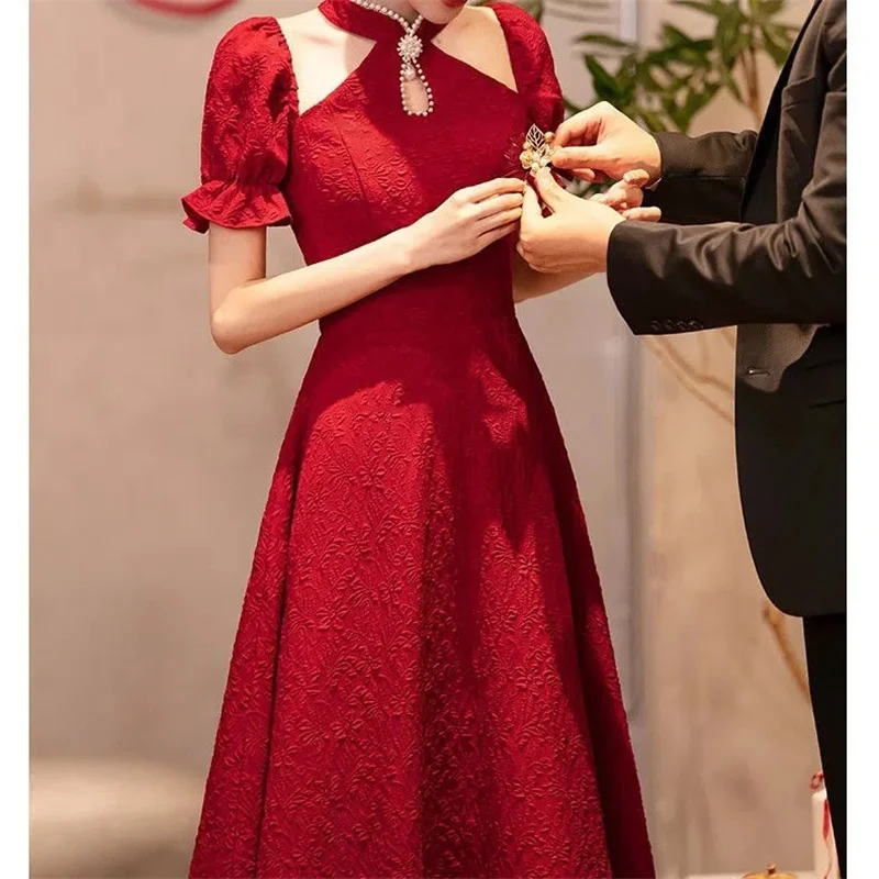 High-End Toast Dress Bride Wedding 2022 New Temperament Elegant Engagement Back Door Dress Can Be Worn Every Day Summer Thin