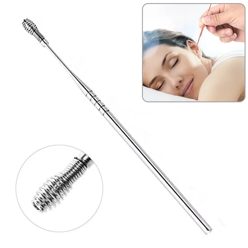 Stainless Steel Spiral Massage Ear Pick Spiral Ear Wax Remover Ear Canal Cleaner Stainless Steel Flexible Design Ear Care Tools