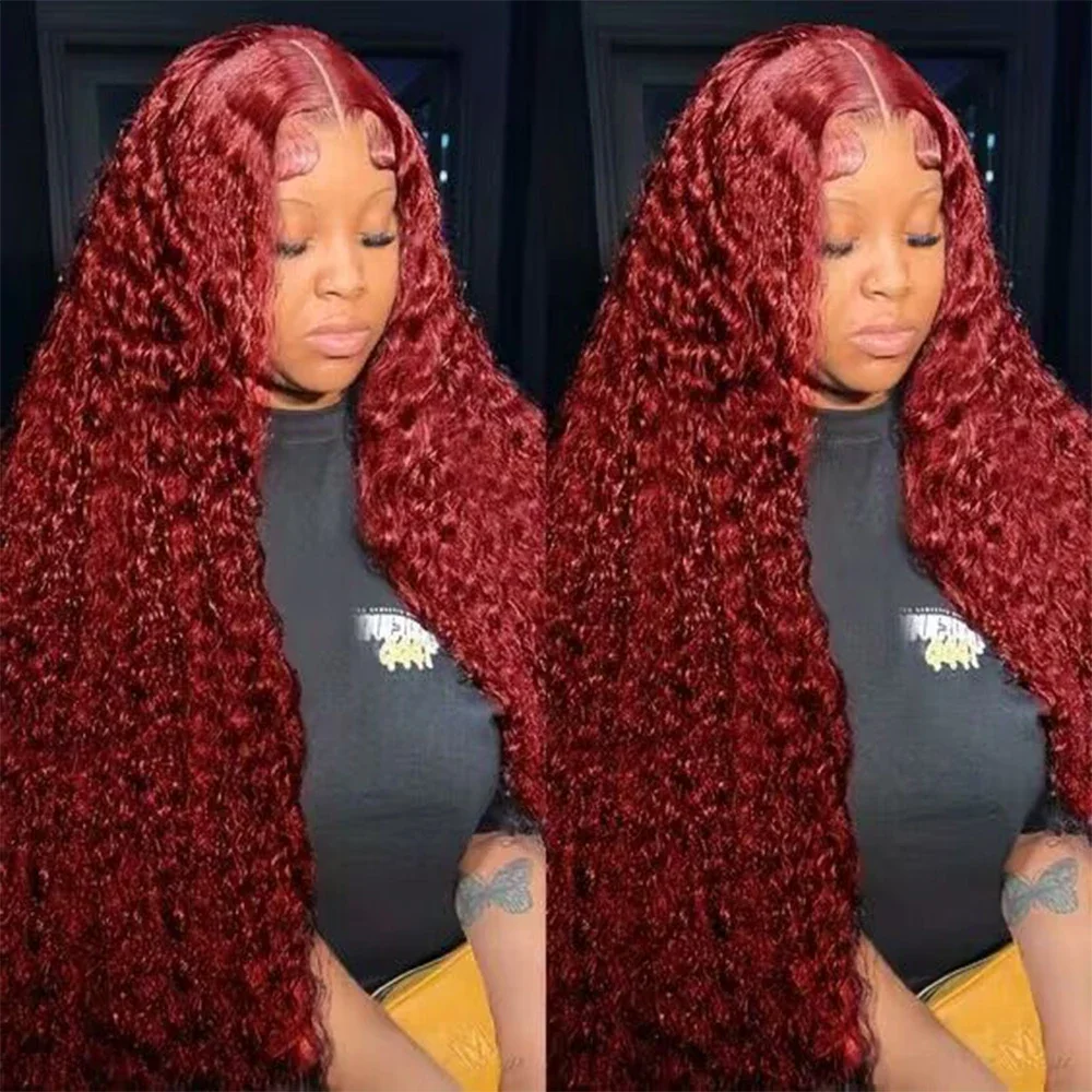 34 Inch Deep Wave Lace Frontal Wigs 13x4 13X6 Red Brazilian Curly HD Lace Front Wig 99J Burgundy Deep Curly Human Hair Wigs