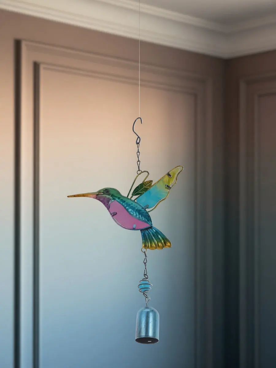 Hummingbird Wind Chimes Iron Hanging Wind Bell Pendant for Balcony Courtyard Window Dining Room Front Door Calming Relaxing