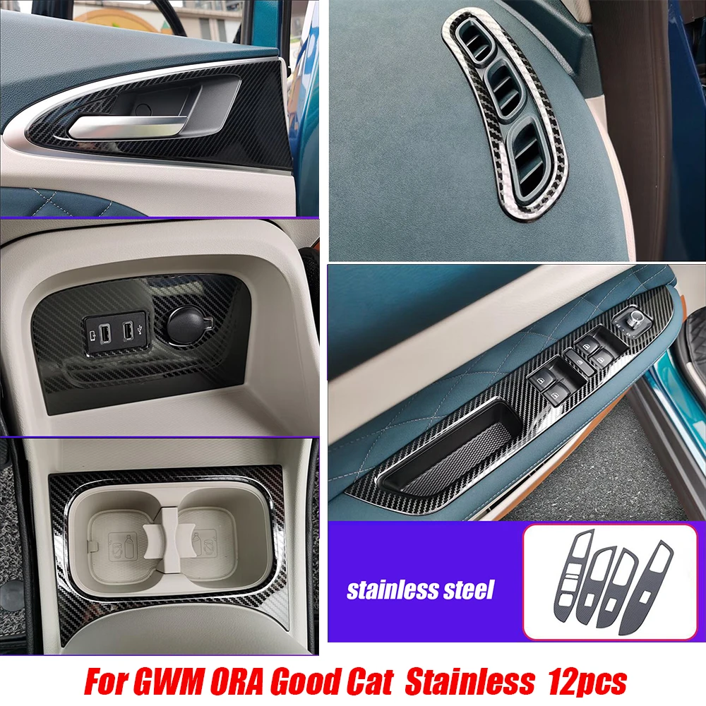 

Stainless For GWM ORA Good Cat 2021 2022 Car glass Lift front Small air outlet inner door Bowl water cup Sticker Accessories