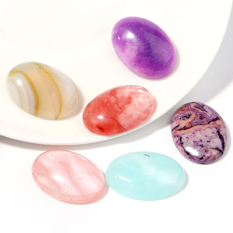 2PCS 18x25mm Natural Cabochons Stone Flat Back Cabochon Spacers Agate/Jade/Epidote Cameo Loose Beads For Jewelri Making Findings