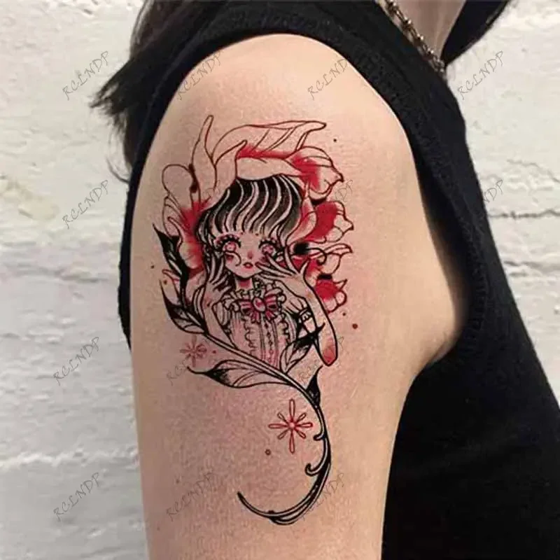 Waterproof Temporary Tattoo Sticker Anime Japanese Double-sided Dark Comics Kawakami Tomie Evil Girl Fake Tatoo for Women Men