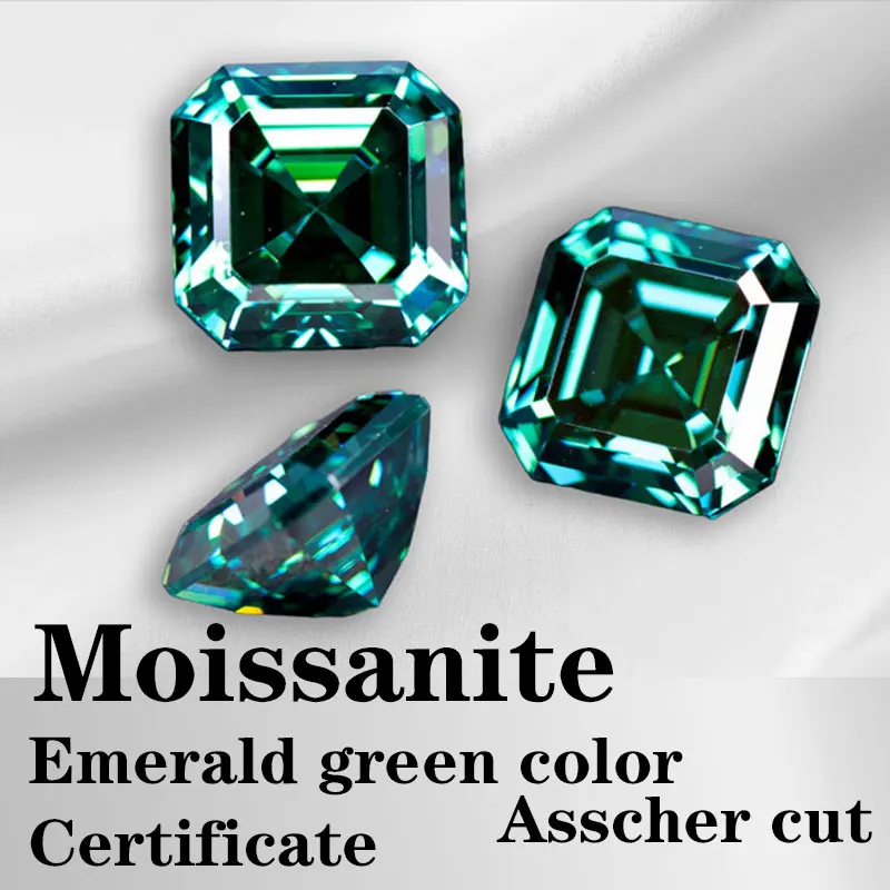 

Moissanite VVS1 Square Shape Asscher Cut Emerald Green Color Certificate Synthetic Gemstone