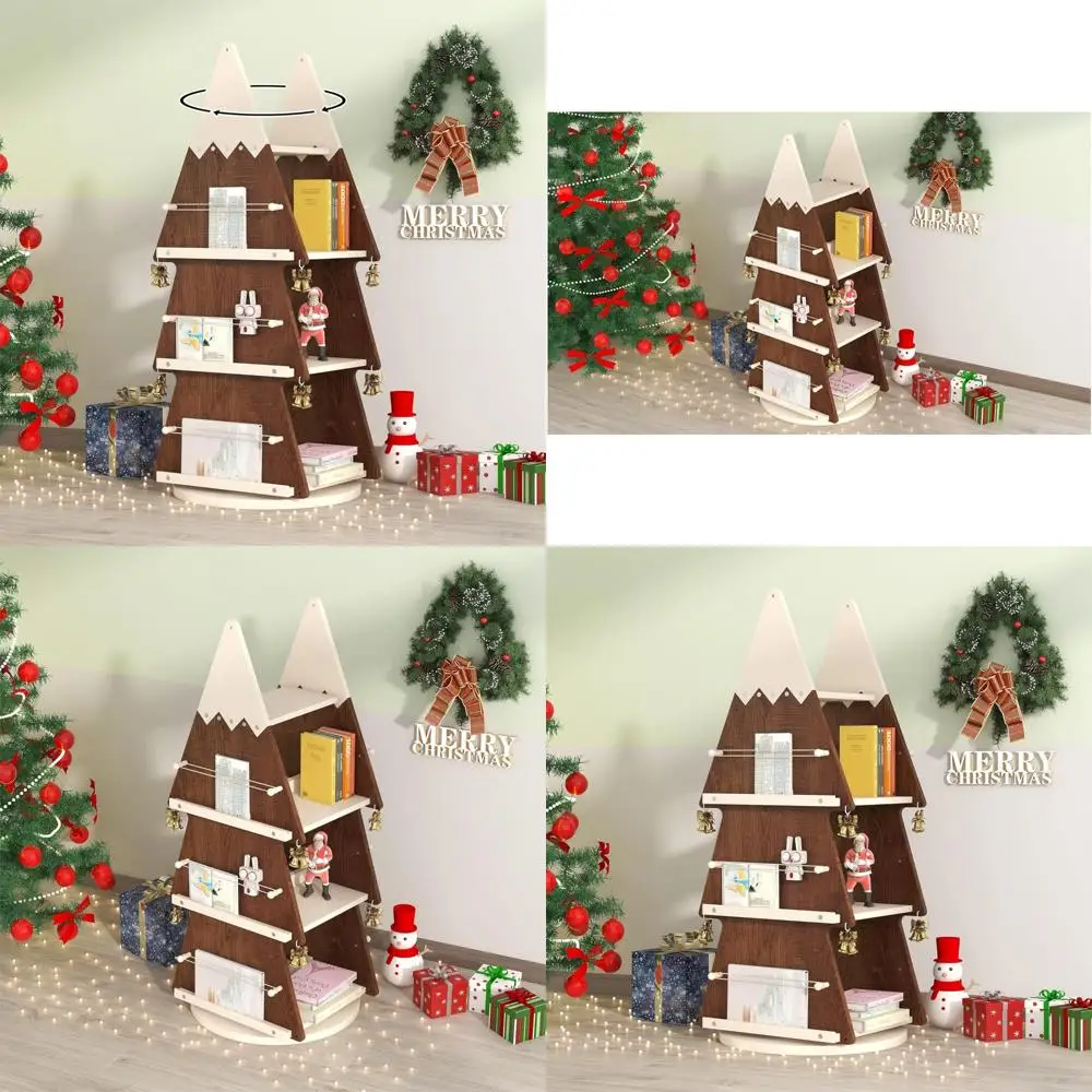 رف كتب خشبي دوار للأطفال - 360 درجة °   رف تخزين لغرفة الدراسة، منظم العرض بالجوز والكريمي