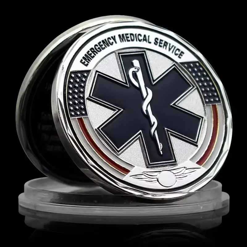 1pc Emergency Medical Services EMS Ouvenir Coin First Response Star of Life Paramedic Medical Rescue Challenge Coin Holiday Gift