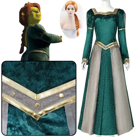 Princess Fiona Cosplay Costumes Dress Anime Uniform Wig Halloween Carnival Outfits For Women Girls