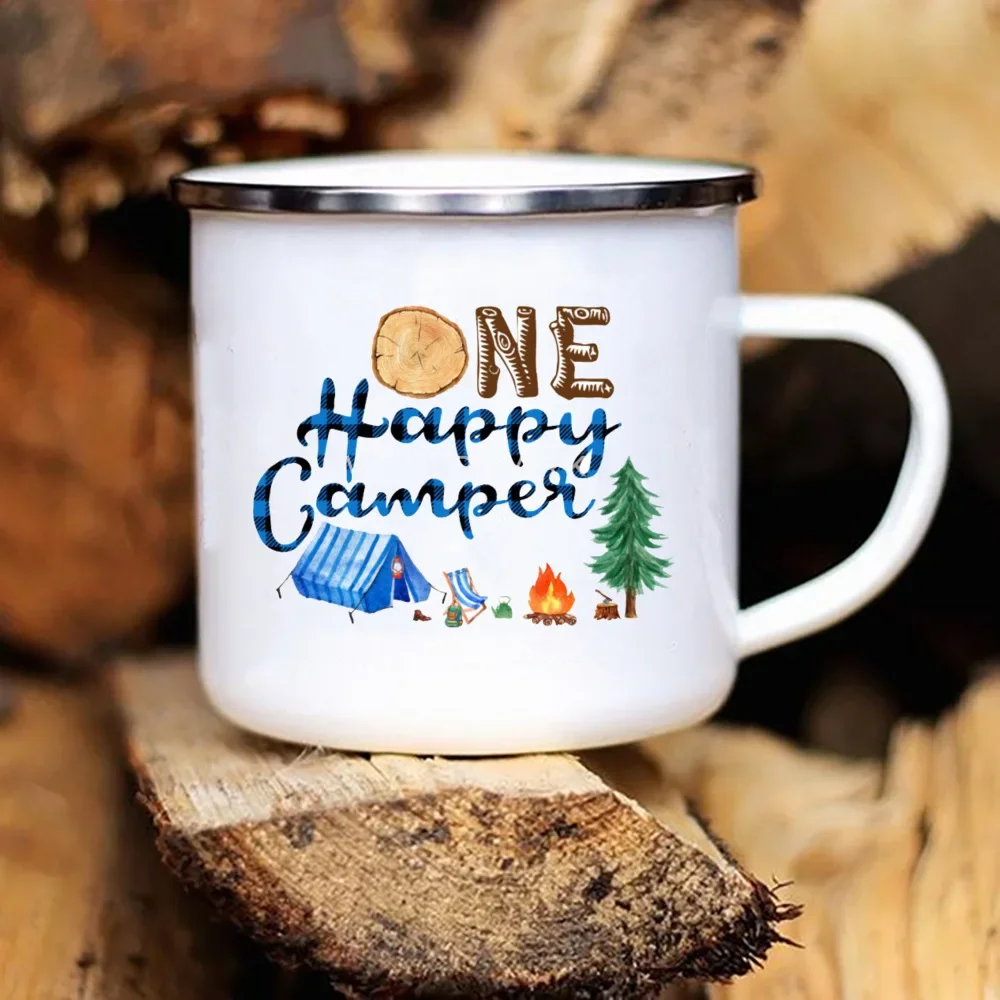 Caravan Printed Camper Mugs Camping Enamel Mug  Adventure  Campfire Party Beer Juice Cup Mountain Handle Cups Gifts for Camper