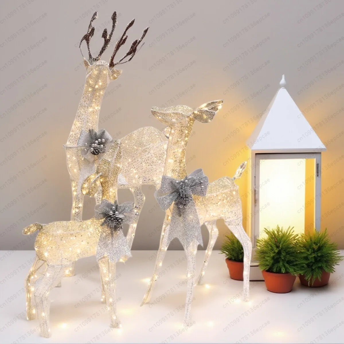 Christmas glowing elk pulling car wrought iron Santa decoration large ornament sleigh car decoration scene arrangement