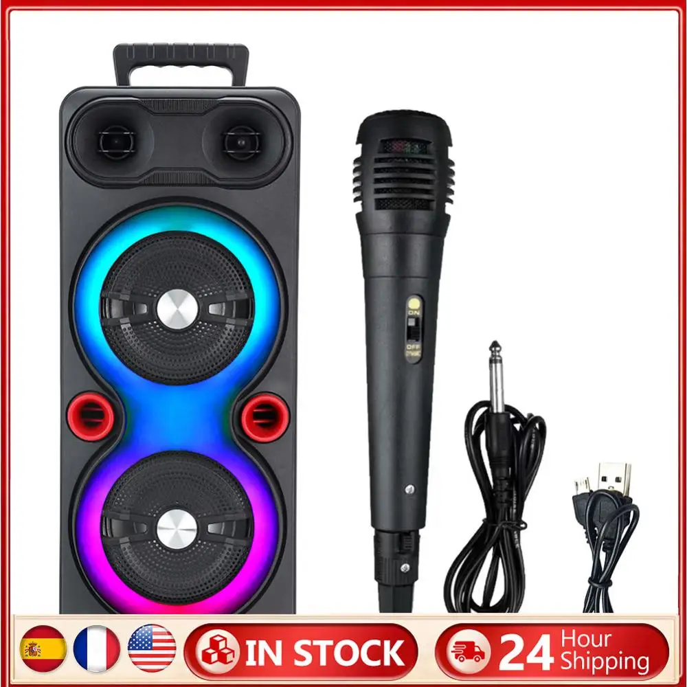 

Outdoor Portable Speaker BT 5.0 6.5 Inch Stereo Subwoofer LED AUX Karaoke Machine with Mic FM Radio RGB Party Sound Box