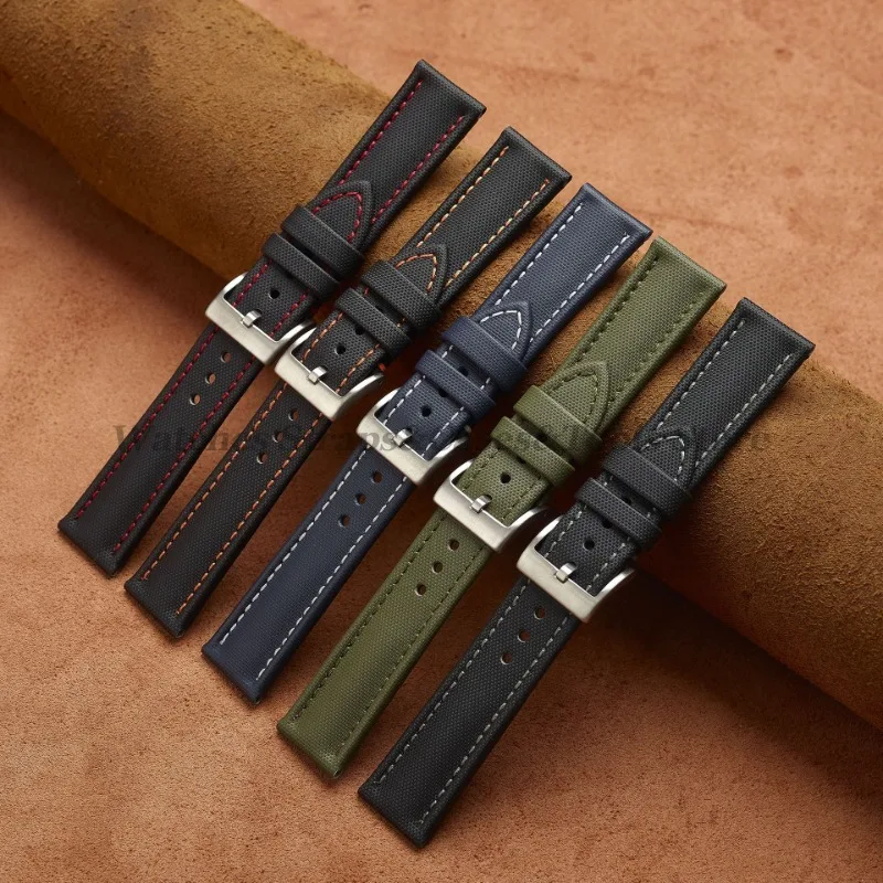 Premium Sailcloth Watch Band 18mm 19mm 20mm 21mm 22mm for Omega for Seiko Divers Stitching Quick Release Army Green Sport Straps view 4