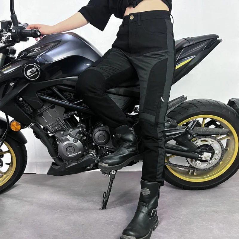 Women's Summer Mesh Motorcycle Riding Pants Breathable Anti-Fall Jeans Midriff Sexy Female Riders Gear Comfortable Motorcycle Ri