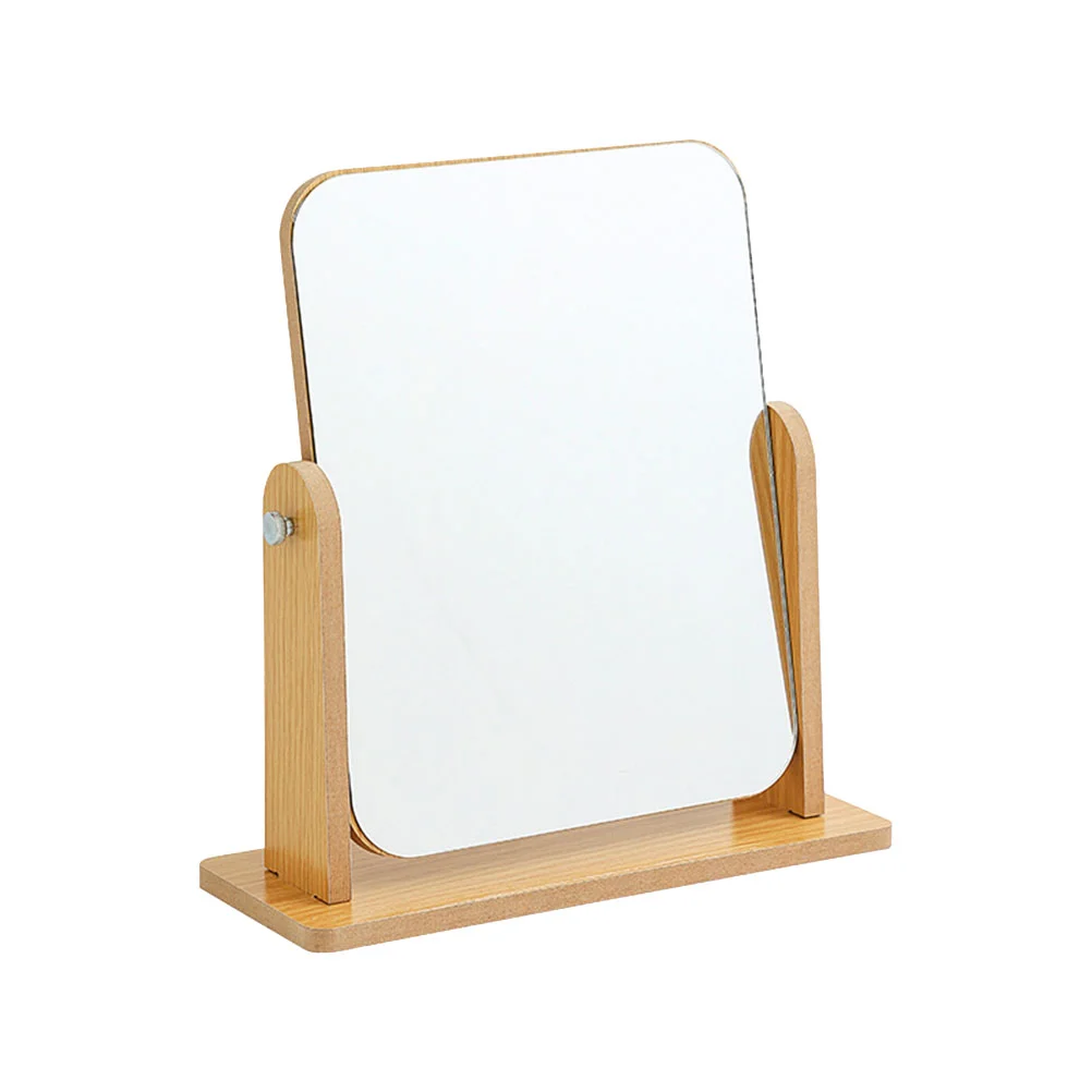 Wooden Vanity Mirror Makeup Tabletop Vintage Mirrors Angle Adjustable Decor Rotating Dressing Stand Simple