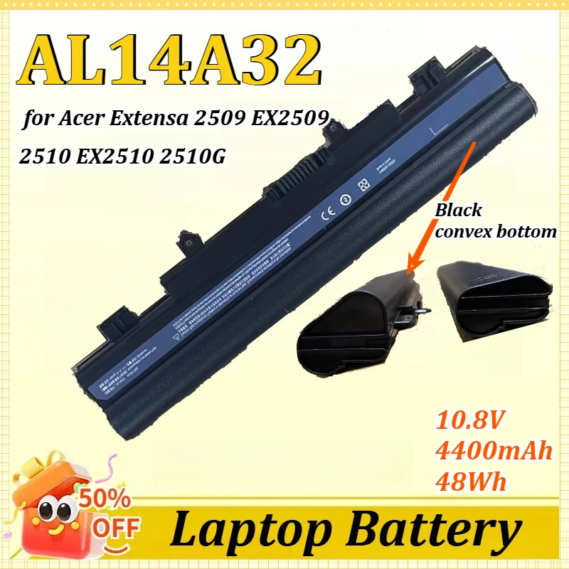 

Аккумулятор для ноутбука AL14A32 10.8V 4400mAh 48Wh для Acer Extensa 2509 EX2509 2510 EX2510 2510G EX2510G 31CR17/65-2AL14A32 KT.00603.008