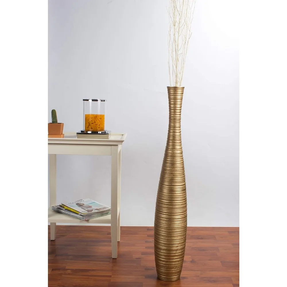 34 Tall Wooden Floor Vase for Home Decor - Ideal for Fake Plants & Pampas Grass