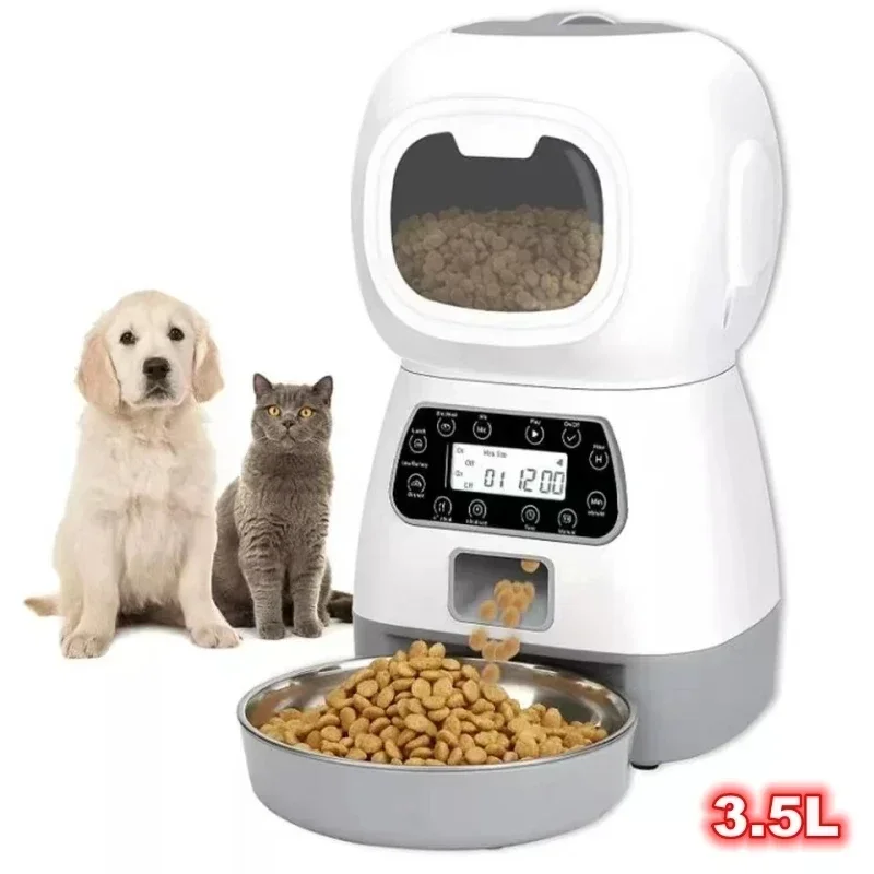 

Automatic Pet Feeder 3.5L Capacity Intelligent LCD Display Voice Record Timing Food Dispenser Stainless Steel Bowl Pet Supplies