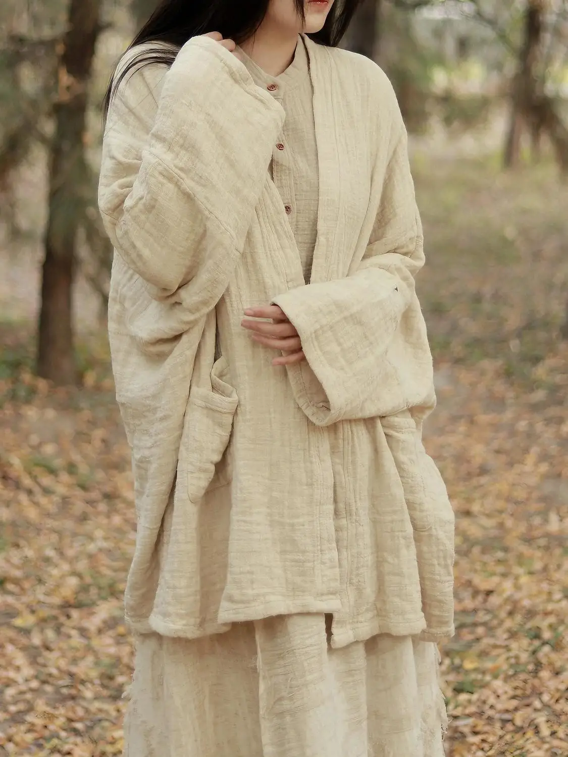 Retro Style Thickened Linen Open Cardigan Loose plus Size Women's Outerwear Chinese New Style  Outerwear Lazy Style