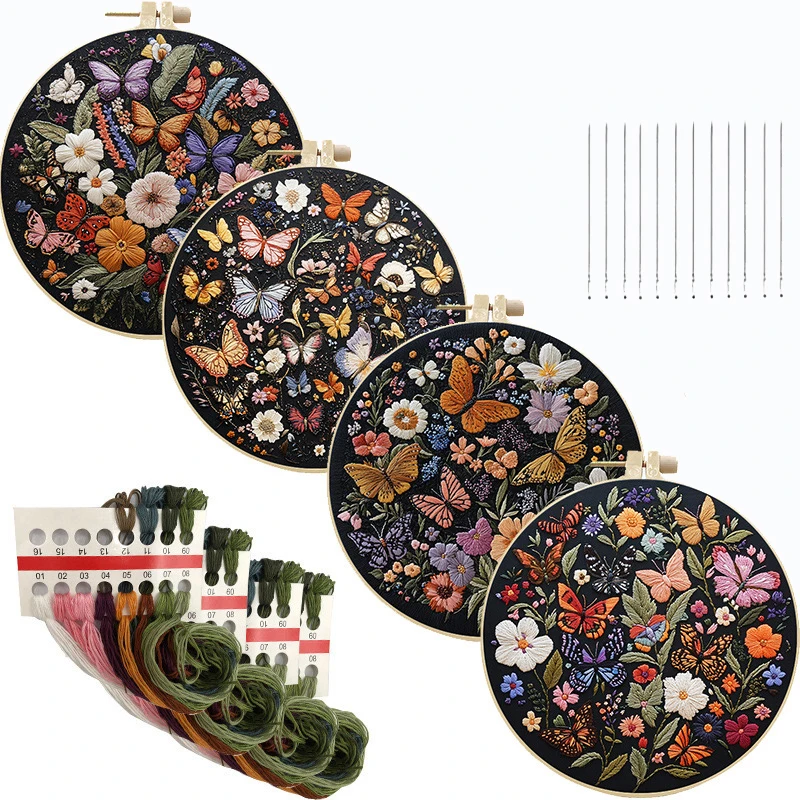 Butterfly Broidery Kit with flower Embroidery Kit for Beginners Needles Enough Embroidery Thread