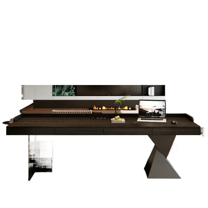 

Italian minimalist solid wood black desk, double horizontal hall sofa and long table, anti-drop and gradual change
