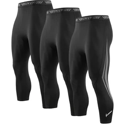 Mens 3/4 Compression Pants Tights Leggings Baselayer Running Tights Athletic Workout Active Sports Athletic Running Pants