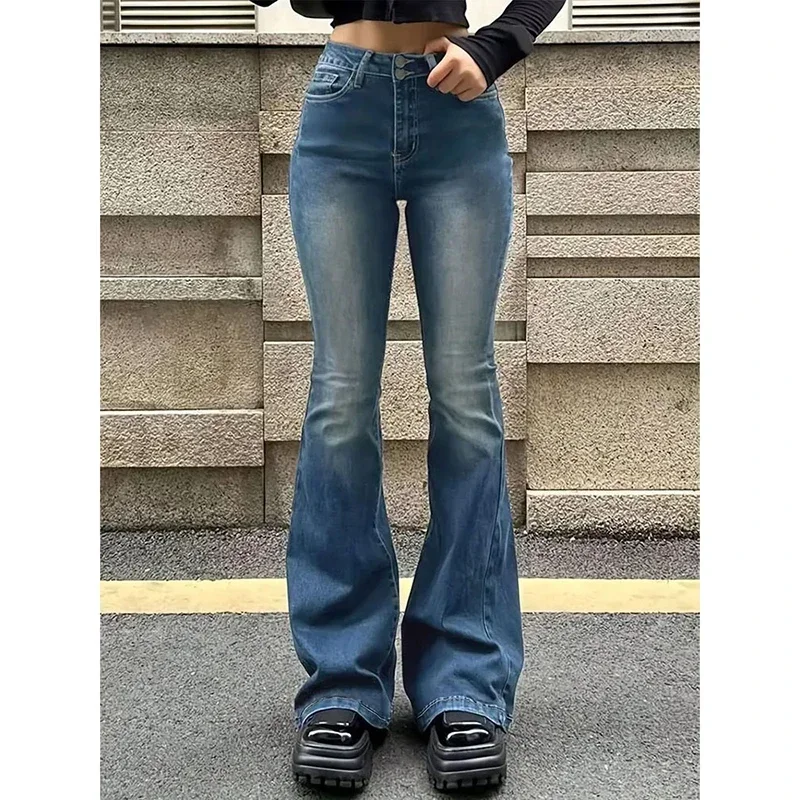 Woman High Waist Y2k Clothes Flare Jeans Female Fashion Harajuku Bell Bottom Pants Girls Designer Gray Black Blue Denim Trousers