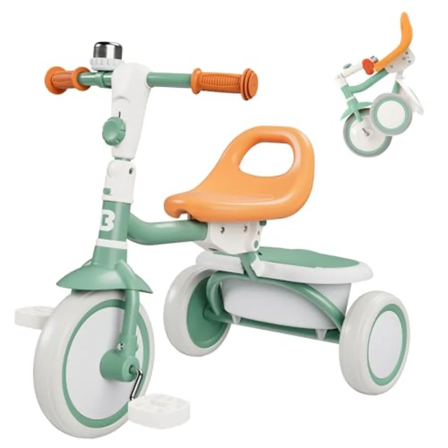 

Toddler Tricycle with Bell for 18 Months to 5 Years, Steel Frame, Red, Adjustable Seat Handlebars, Smooth-Rolling Wheels
