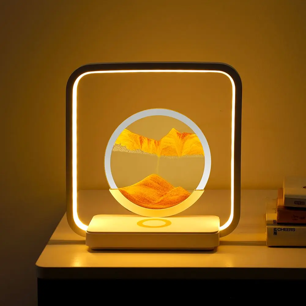 Imagem -04 - Carregamento sem Fio Cabeceira Led Night Light Desktop Quicksand Luz Toque Escurecimento Ampulheta Quarto Atmosfera Table Lamp Mais Novo