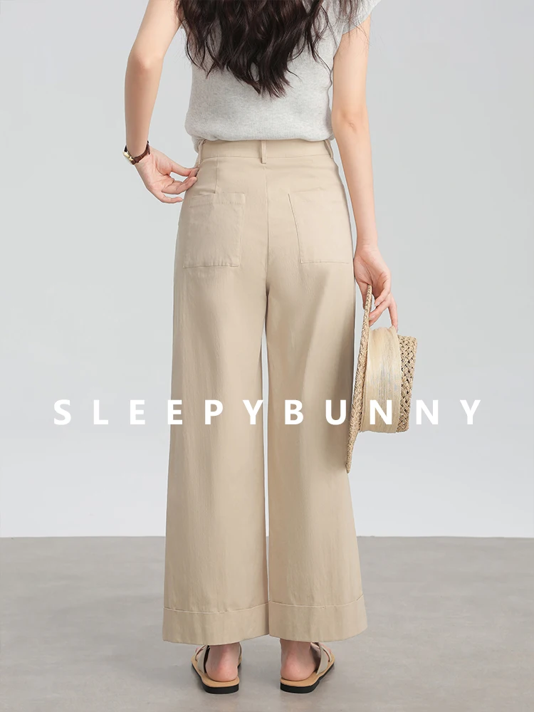 High Waist Wide Leg Cropped Pants – Summer Lightweight Textured Trousers with Pleated Front and Turn-Up Hem, Casual Loose Fit