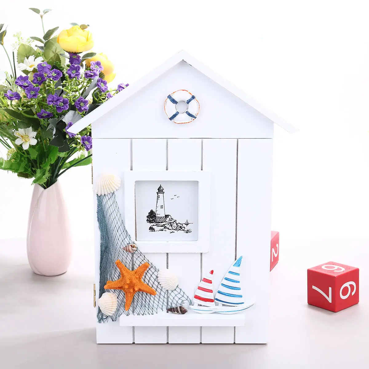 Wooden Mini Key Holder Wall Mounted Keys Organizer Mediterranean Style Decor for Entryway Hallway Kitchen Garage