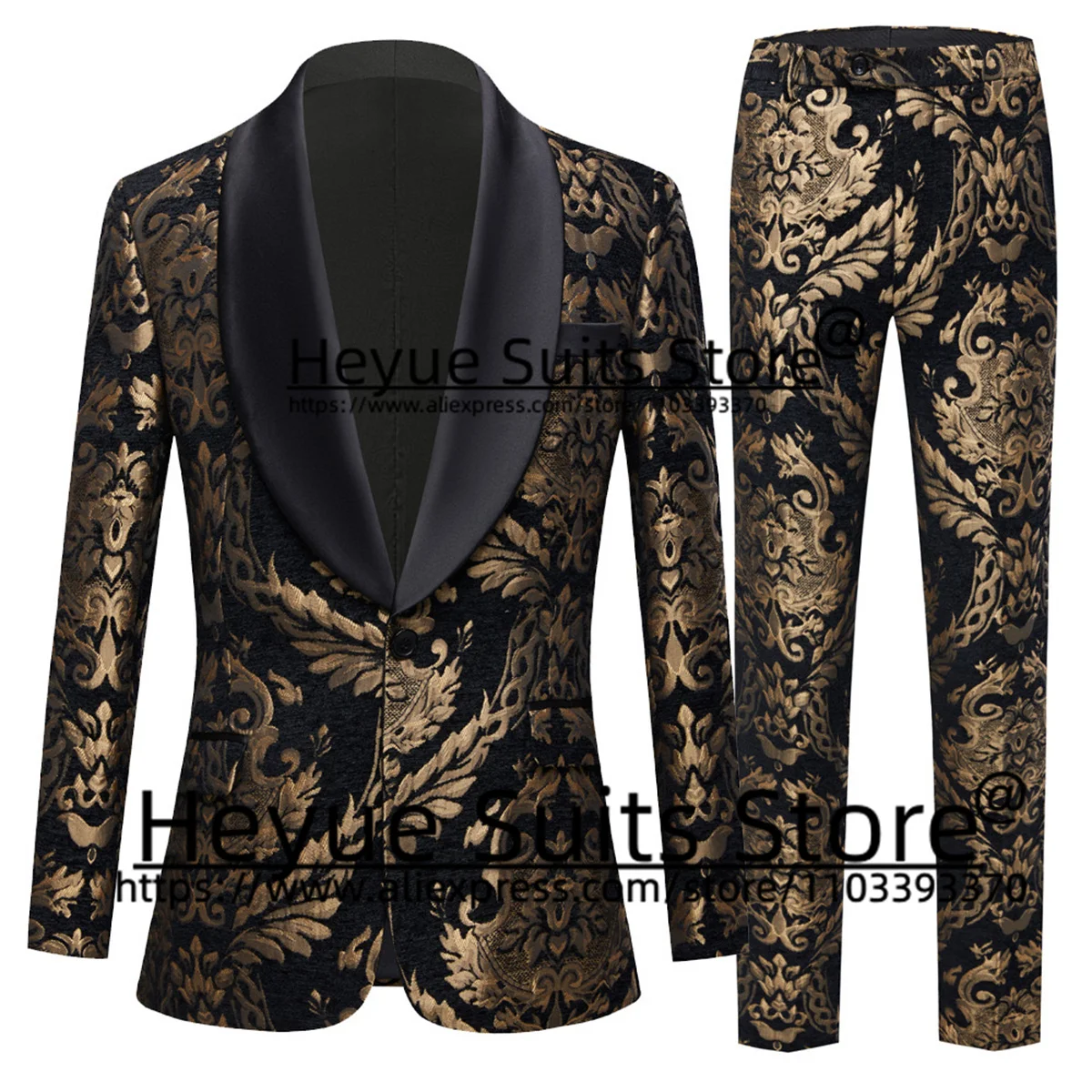 

Luxuly Black Jacquard Men Suits Slim Fit Shawl Lapel Groom Wedding Tuxedos Prom 2 PCS Sets Elegant Male Blazer Trajes De Hombre