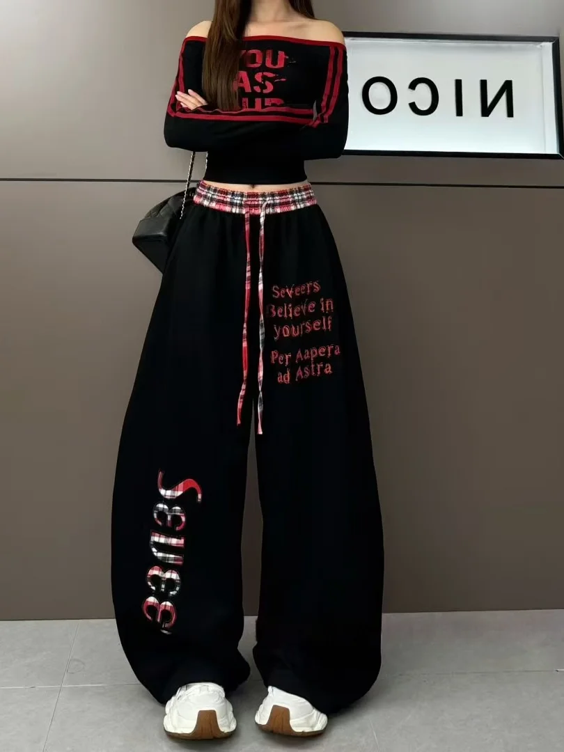 

Свободные американские ретро-брюки унисекс синего цвета с широкими штанинами, повседневные длинные брюки с завязками, повседневные брюки-карго