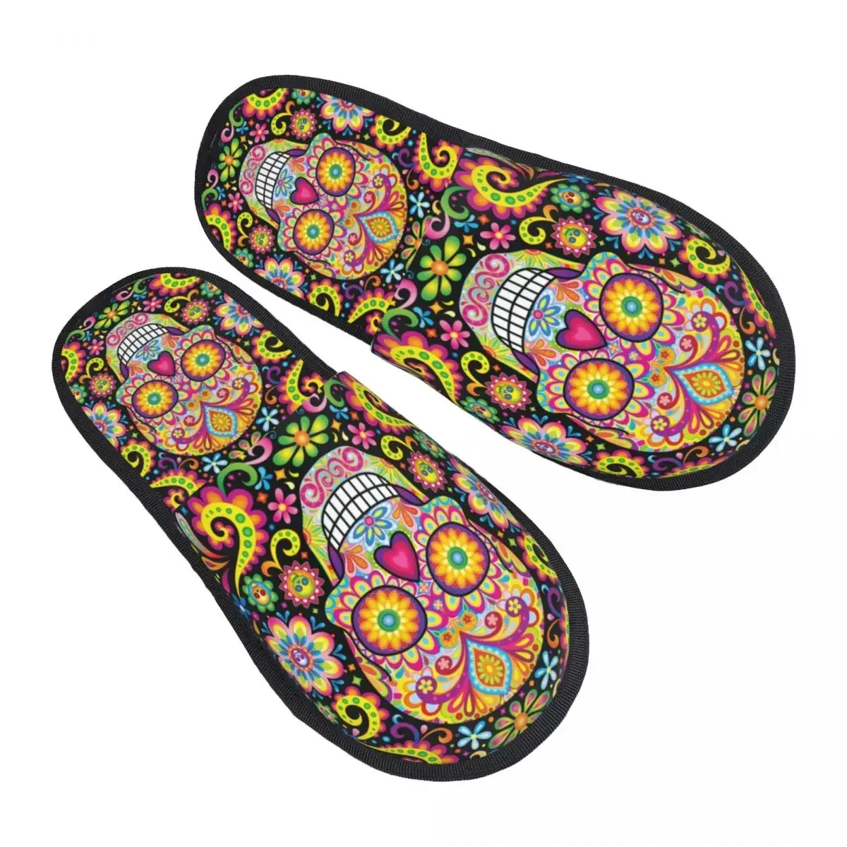 Day Of The Dead Sugar Skull House Slippers Cozy Warm Halloween Mexican Flowers Memory Foam Fluffy Slipper  Outdoor Shoes