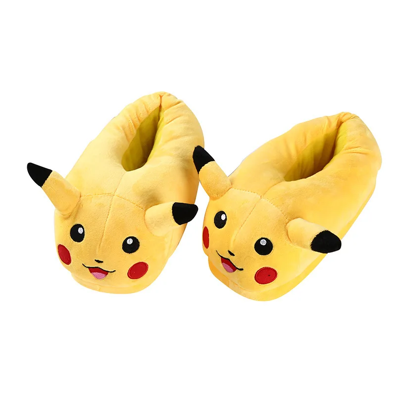 Yellow Pikachu Plush Slippers Cartoon House Slippers Winter Warm Cotton Shoes Keep Warm Non-slip Floor Slippers for Home