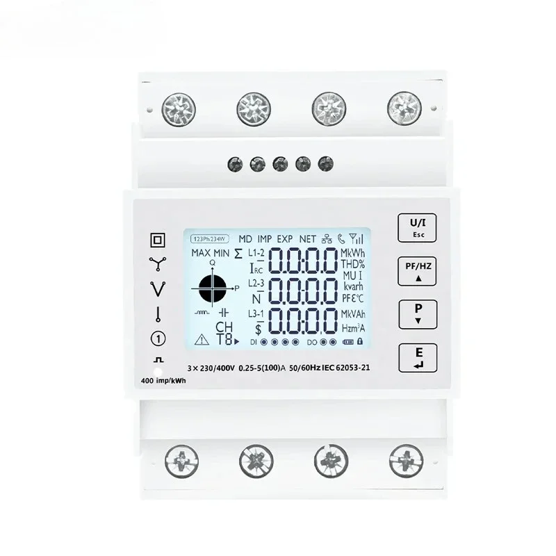 SDM 4300TAC forThree-Phase LCD Din Rail Multifunction Energy Meter With RS485230/400VAC Touch Button45~65Hz 400imp/kWh