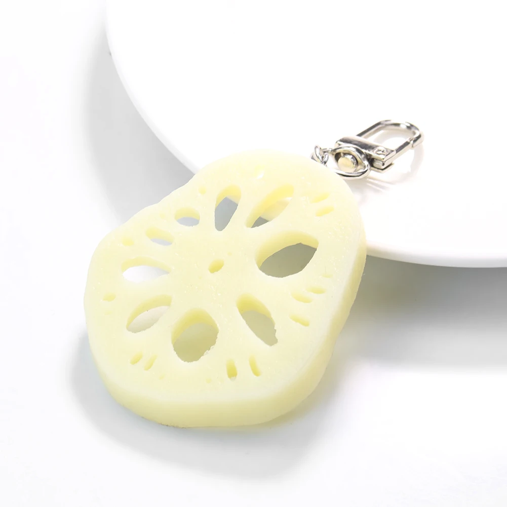 1PCS PVC Material White Lotus Alloy Keychain Innovative Food Play Bag Pendant Simulation Vegetable Photography Background Props