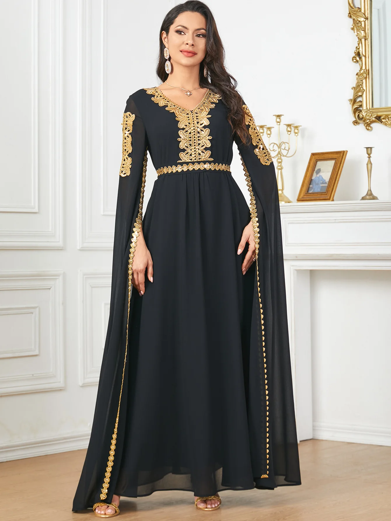 Eid Muslim Party Dress for Women Flying Sleeve Embroidery Jalabiya Abaya Ramadan Long Dresses Woman Robe Caftan Vestidos 2024