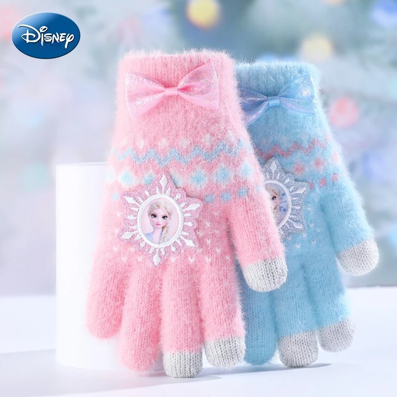 Детские перчатки Disney для девочек, осенне-зимний стиль, теплые теплые перчатки с полным пальцем для девочек, принцесса Айши
