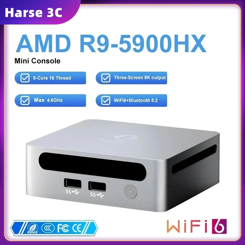 2024 New Gaming Mini PC AMD Ryzen 9 5900HX 7 7730U Windows 11 DDR4 3200MHz NVMe NUC Mini Desktop Computer 3x4K HTPC WiFi6 BT5.2