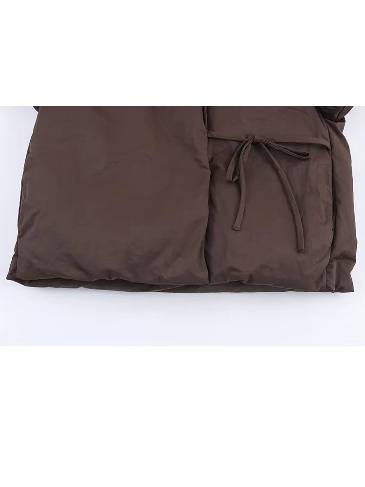 

HH женское повседневное тонкое уличное пальто с высоким воротником и длинными рукавами, женская зимняя хлопковая одежда, модная однобортная коричневая короткая шнуровка