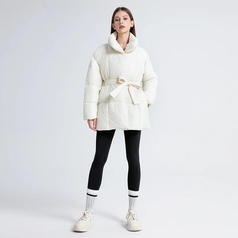 2025 nouveau hiver vers le bas coton manteau femmes chaud col montant ceinture coton veste dames tempérament élégant Parkas femmes manteaux