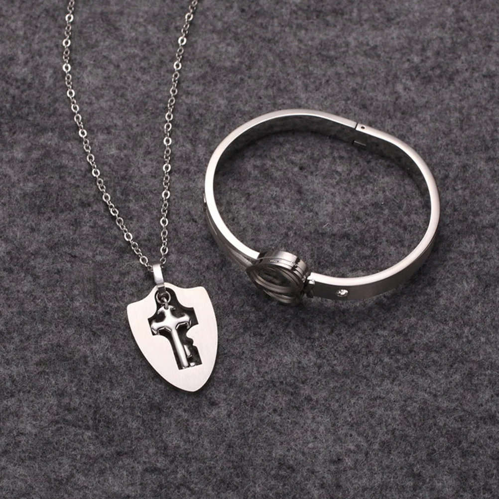 

1Set Heart Lock Couple Jewelry Set Delicate Titanium Steel Necklace Bracelet Lightweight Chic Bangle Accessory for Special