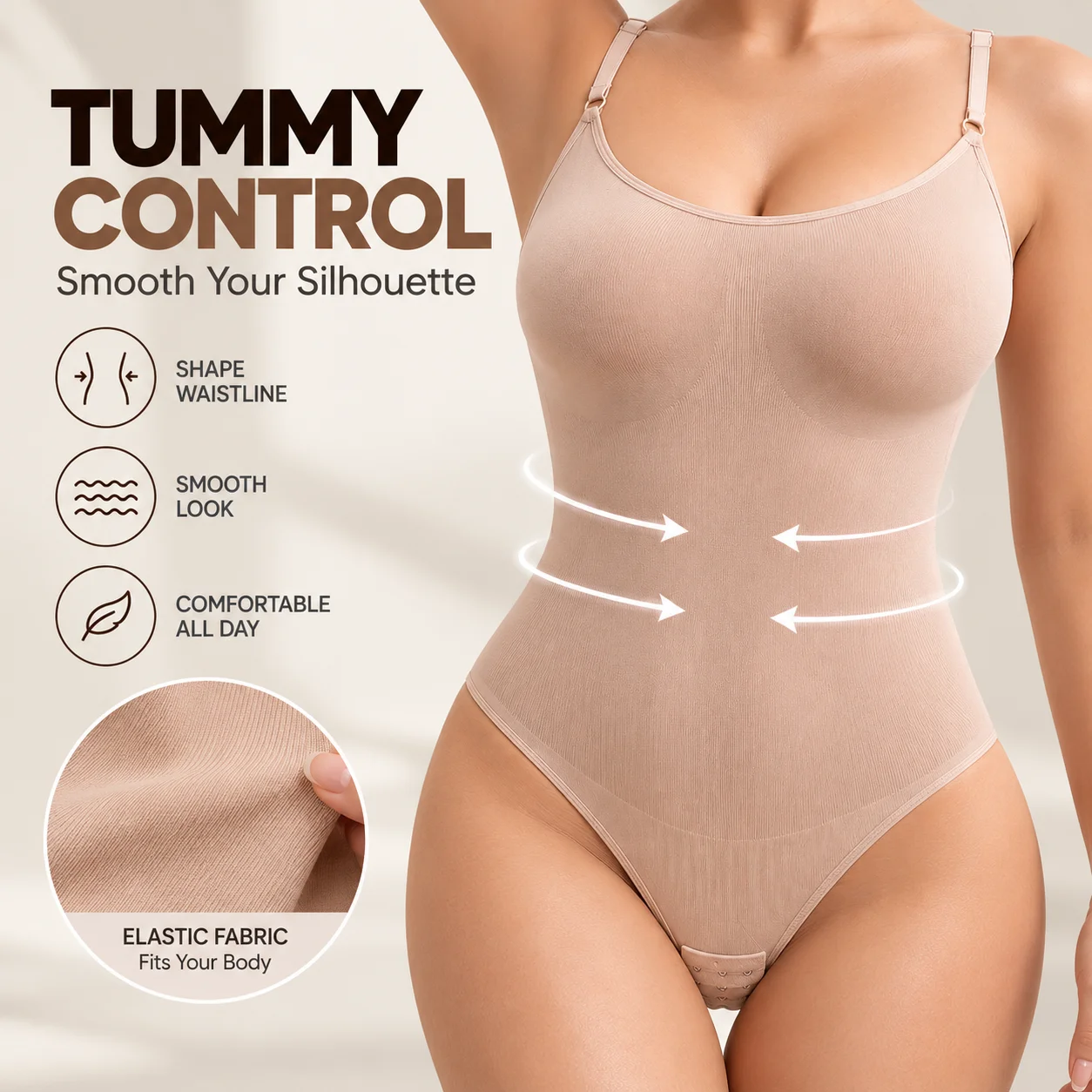 Women Shapewear Bodysuit Tummy Control Full Body Shaper Seamless Slimming Underwear Built-in Bust Support Adjustable Strap