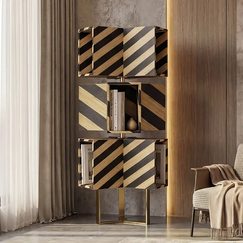 Italian light luxury bookshelf rotatable modern minimalist designer minimalist shelf advanced luxury floor bookcase