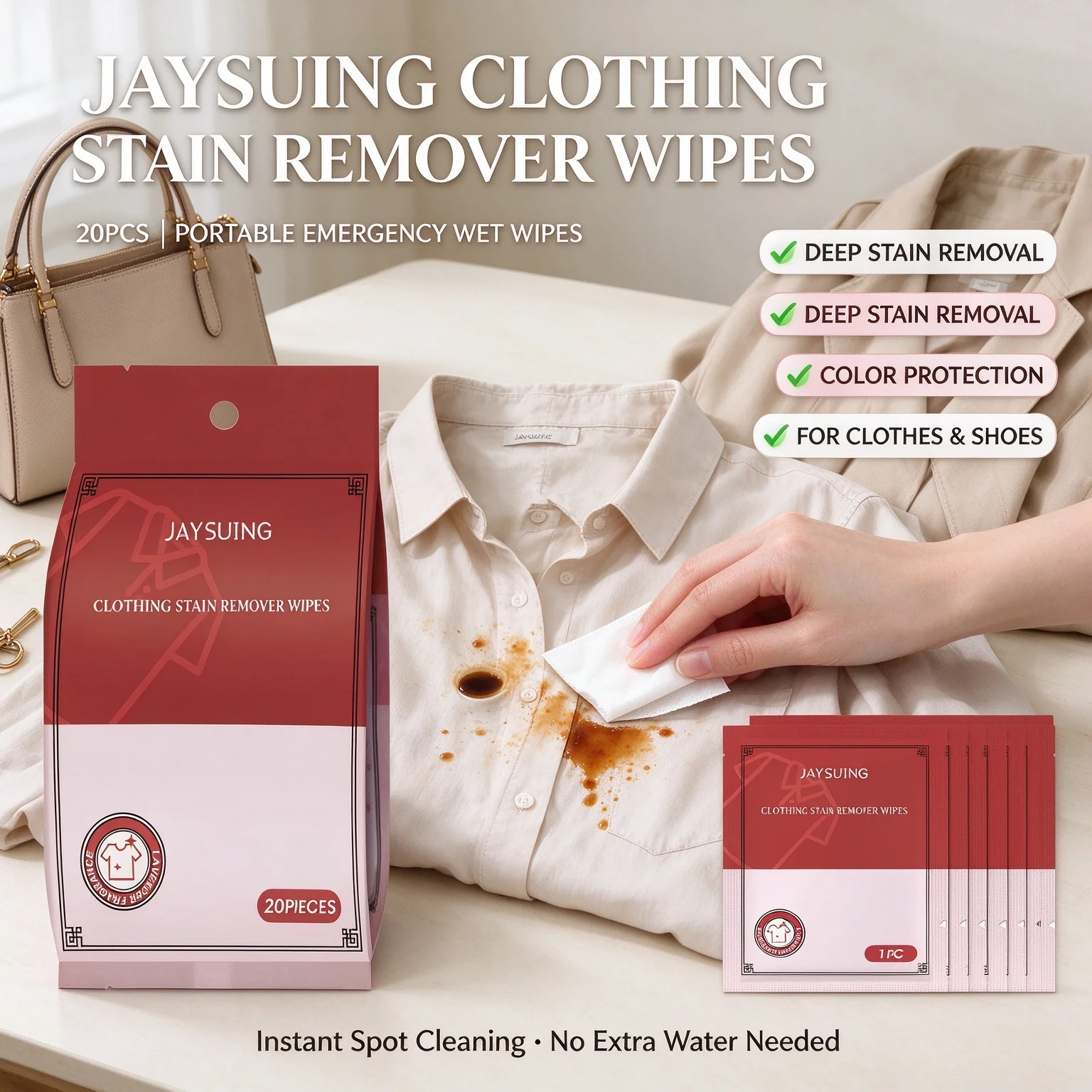 Clothing Stain Removal Wipes Color Protect Clothes Shirt Shoes Stain Removing Wet Wipes Multifunction Emergency Clothing Cleaner
