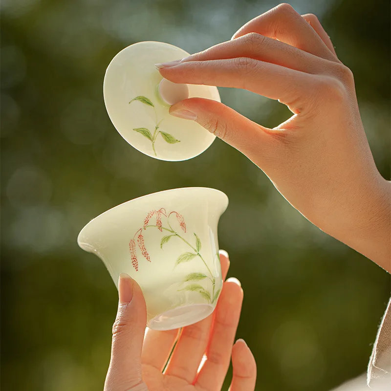 Thin-Walled Hand-Painted Kung Fu Set Hyacinth Flower Scholar Tea Bowl Household Floating Gaiwan