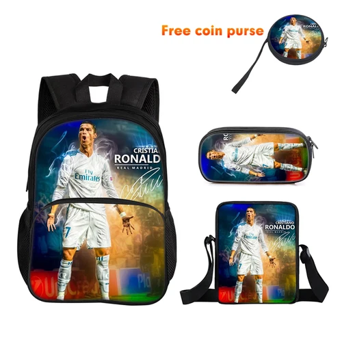 Imagen 2 del producto Ronaldo-Juego de 3 uds. De mochila deportiva, bolso de hombro, estuche para lápices, mochila CR, bolsas para libros de estrella de fútbol para niños y niñas, el mejor regalo
