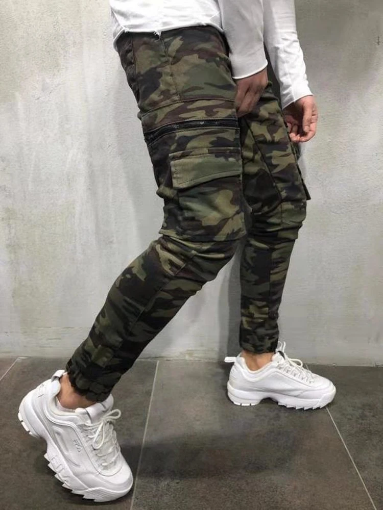 Hoge Kwaliteit Heren Stretch Camouflage Biker Jeans Casual Denim Cargo Broek Heren Slim-Fit Multi-Pocket Joggingbroek