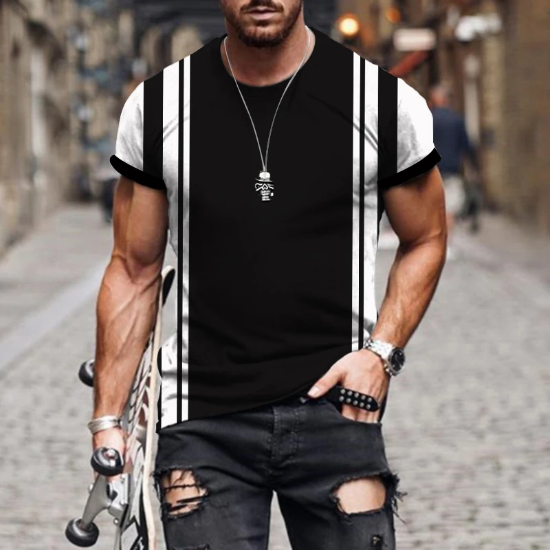 Summer Fashion Products Men\'s T-shirt 3D Print Street Fashion Stripe Plaid Shirt Summer High Quality Breathable Super Top